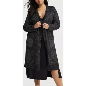 Torrid Open Front Longline Duster Sweater with Pockets BlackSilver Size2 NWT